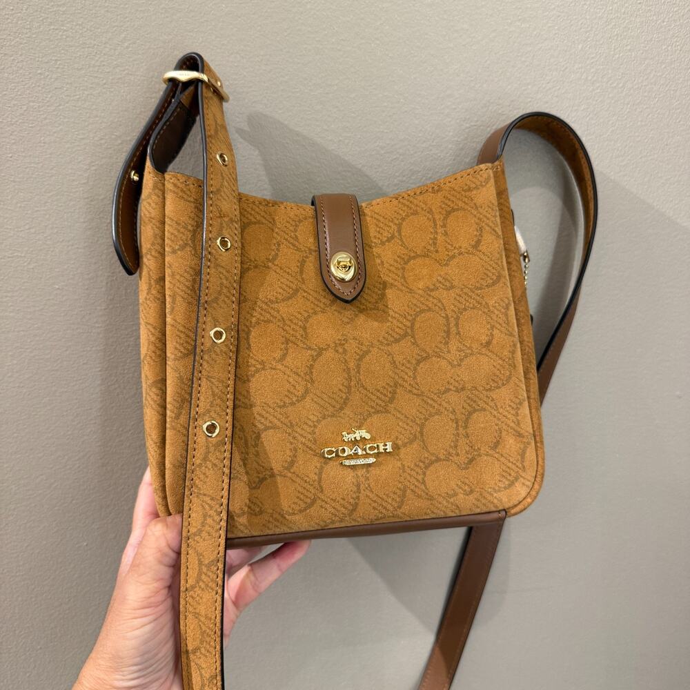 Coach Hadley Mini Crossbody Bag In Signature Suede CCE16, suede/Im/Caramel NWT - Picture 4 of 15